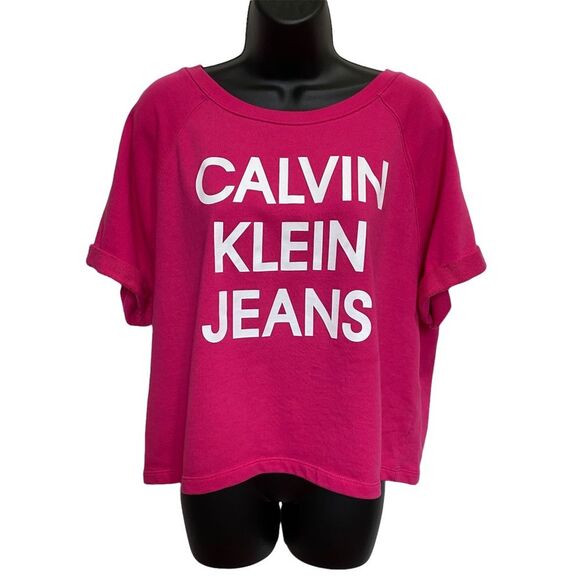 Calvin Klein Jeans Spell-Out Cropped Hot Pink Lightweight Sweatshirt Top XXL - Picture 1 of 10